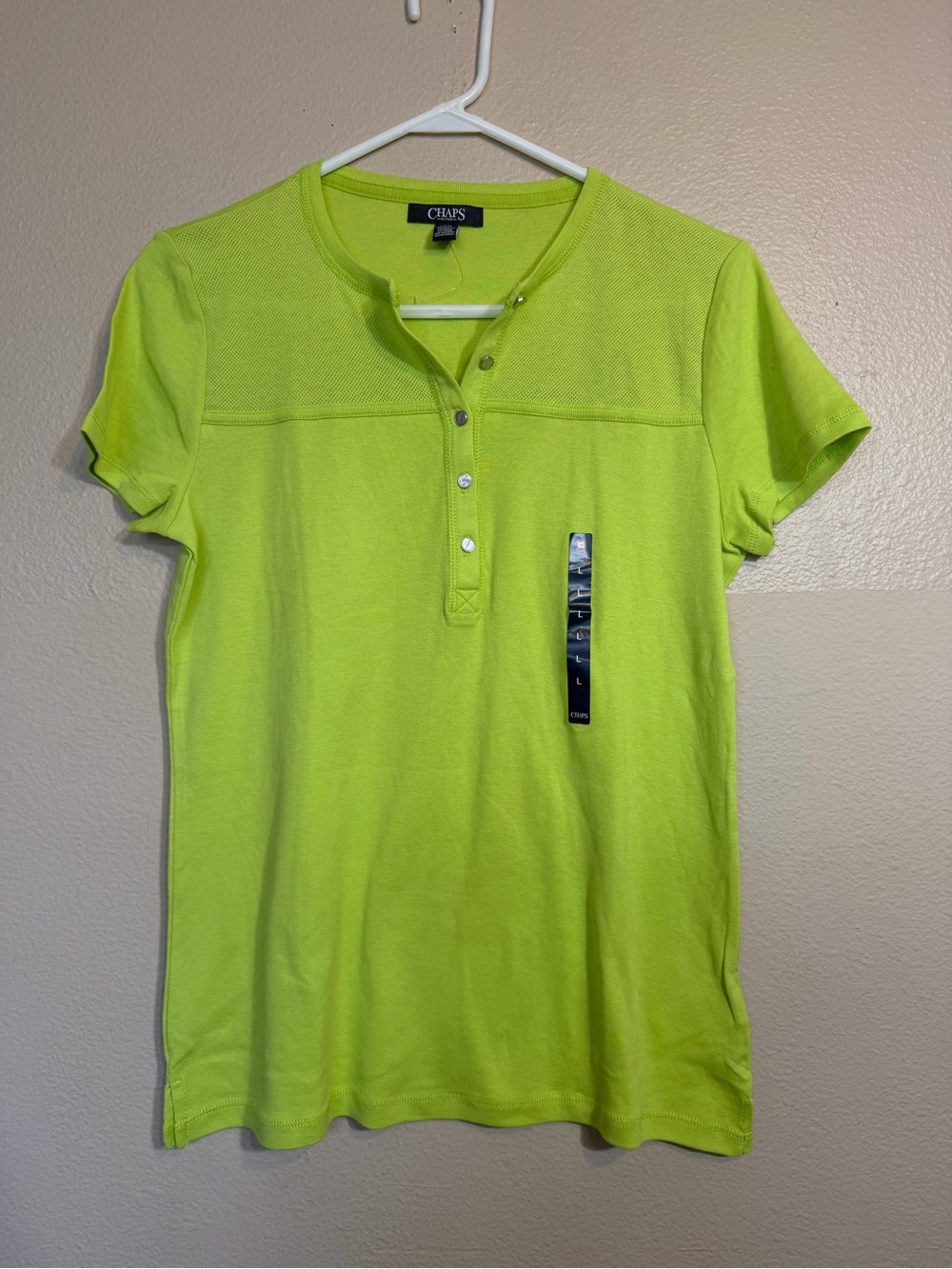 Chaps Neon Lime Short Sleeve Henley Top